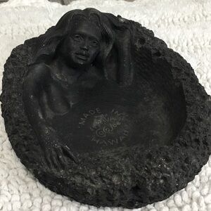 Vintage Carved Lady CoCo Joe Hawaiian Lava Bowl